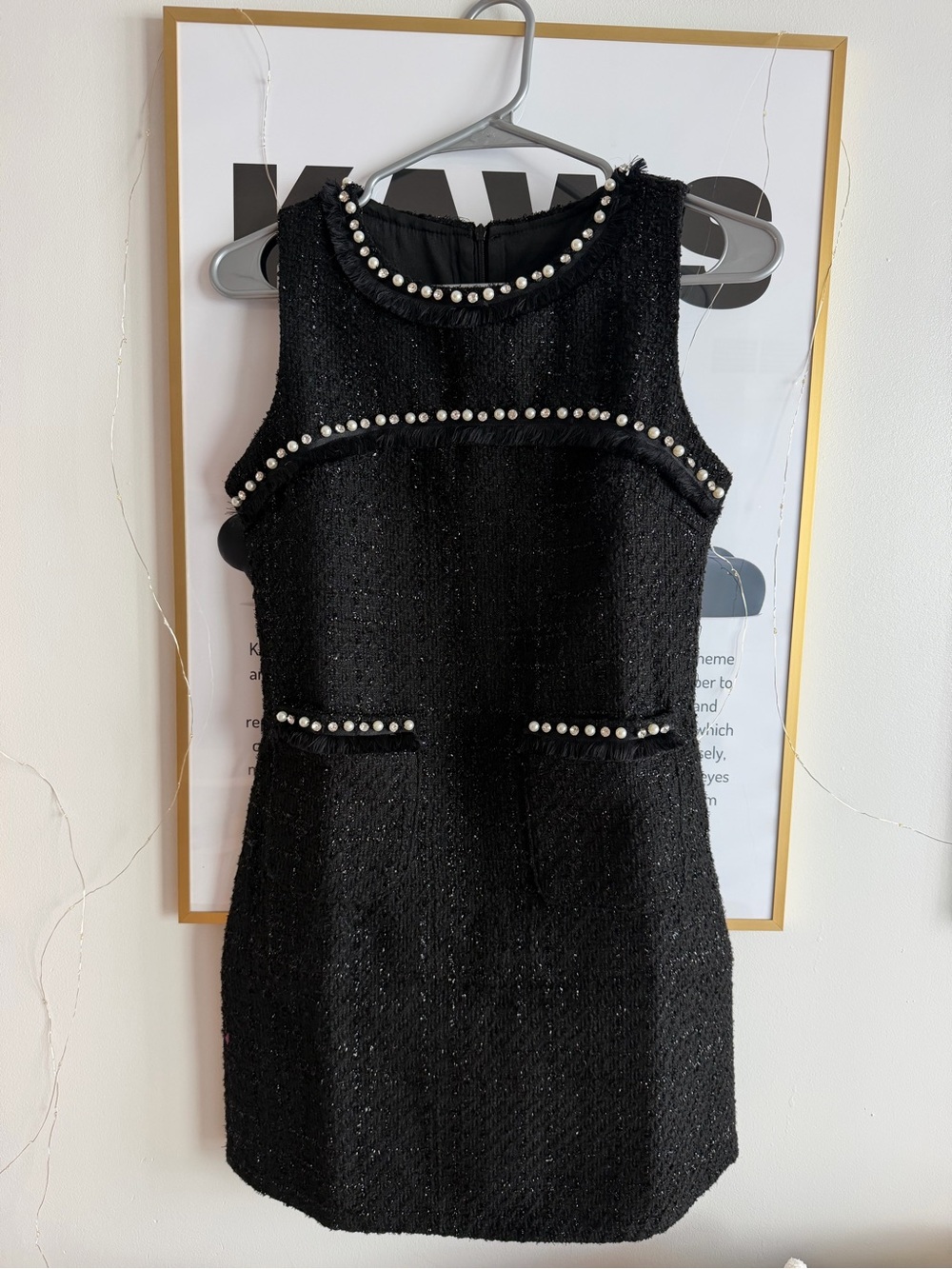 Classic Black Pearl-Trim Sleeveless Dress
